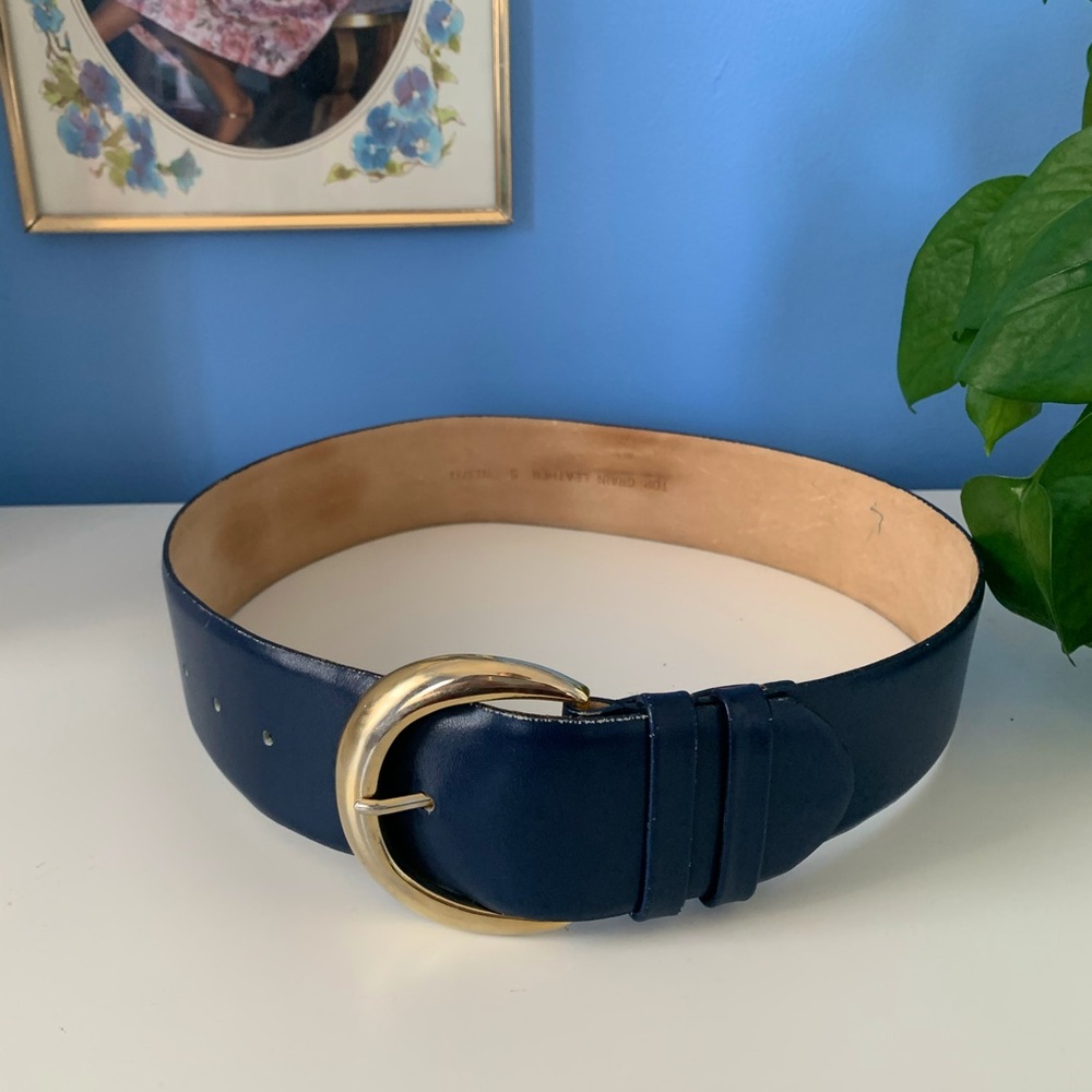 Vintage 80s Statement Navy Blue Leather Belt